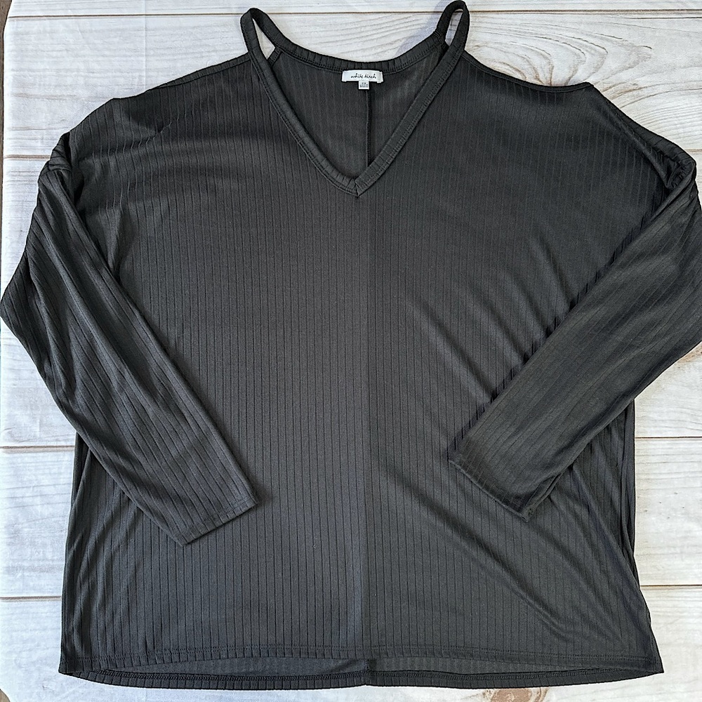 White Birch Black Ribbed Cold Shoulder 3/4 Sleeve Loose Fit Top Size 2X NEW